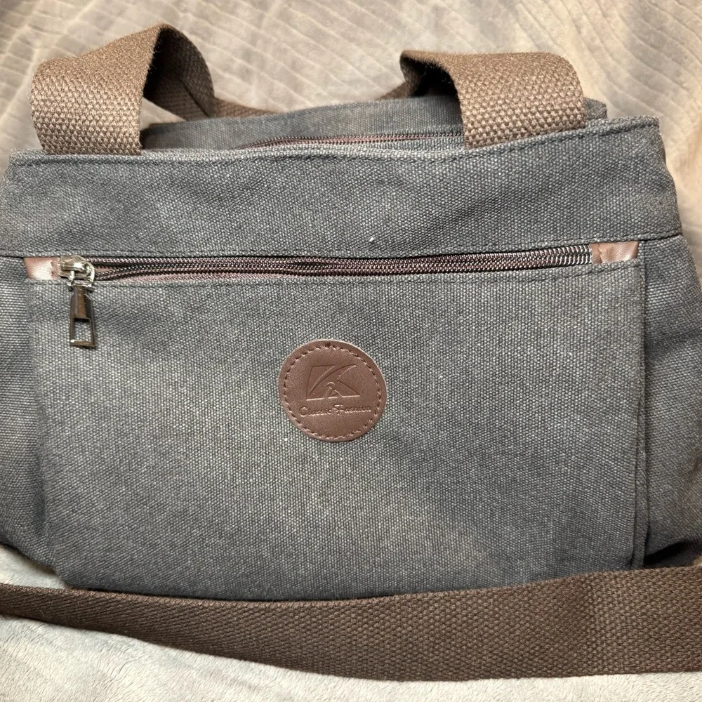 K2 Classic Gray Canvas Shoulder Bag - Picture 3 of 5